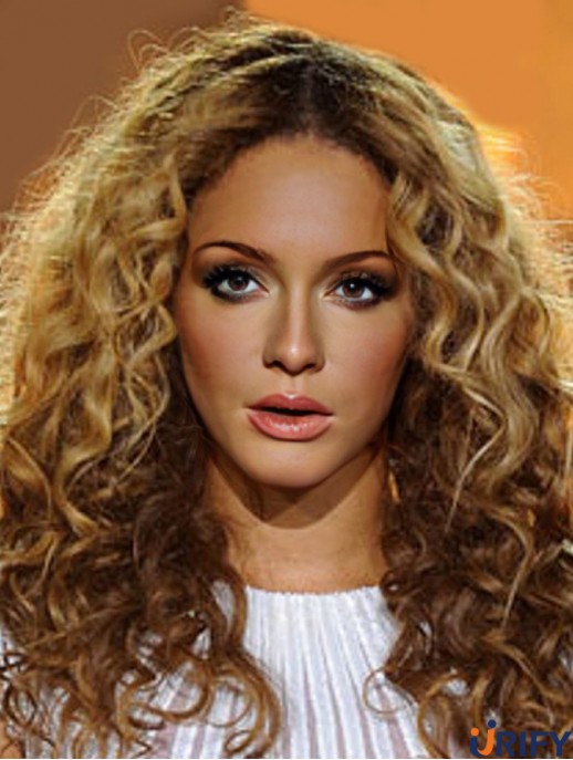 Blonde lange lockige ohne Pony 100% handgebundene 20  inch Perücken