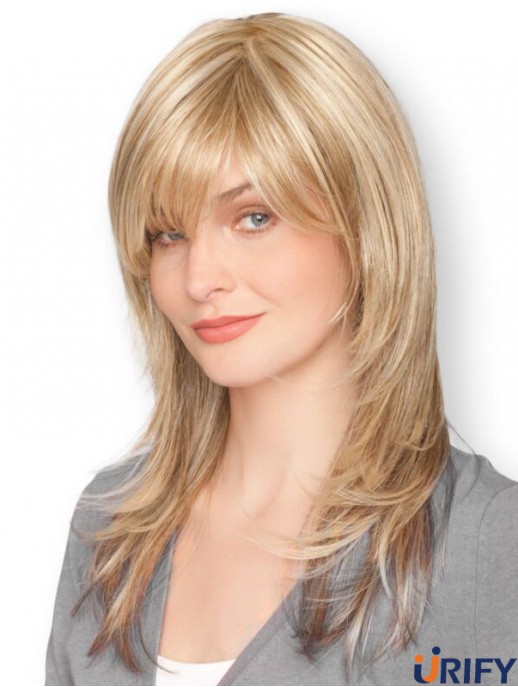 Blonde 16  inchSchlanke lange gerade mit Pony Spitze Perücken