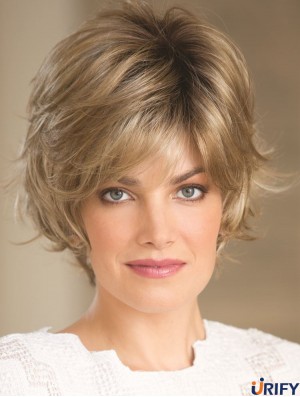 Blonde 8  inchHigh Quality Short Wavy Layered Lace Perücken