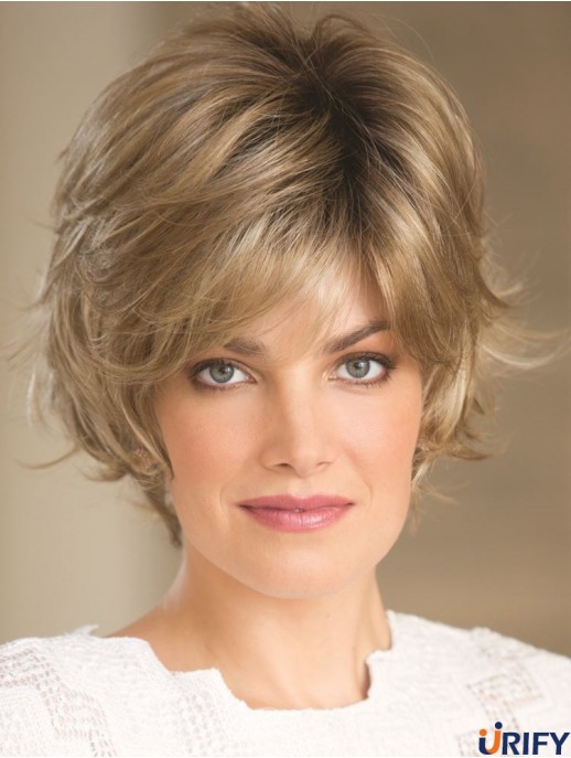 Blonde 8  inchHigh Quality Short Wavy Layered Lace Perücken