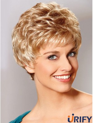 Auburn Boycuts Cropped Wavy Synthetic Petite Handgebundene Mono Perücken