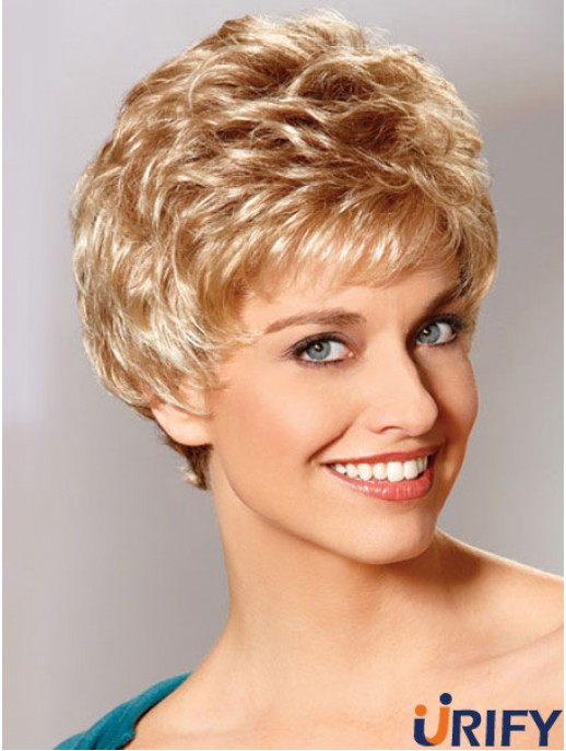 Auburn Boycuts Cropped Wavy Synthetic Petite Handgebundene Mono Perücken