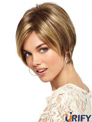 Kurze gerade Monofilament Blonde schlanke Bob Perücken