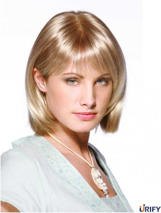 Lange Bob Perücken mit Pony Monofilament Blonde Farbe Schulterlänge