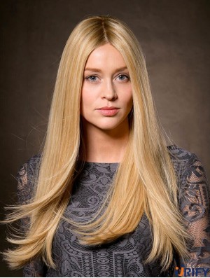 Lange gerade ohne Pony Geeignete blonde Spitze Front Perücken