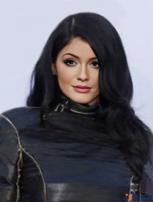 Erschwingliche 16  inchlange gewellte ohne Pony volle Spitze Kylie Jenner Perücken