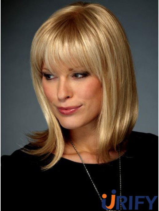 Gerade mit Pony schulterlange blonde blonde erschwingliche Spitze Front Perücken