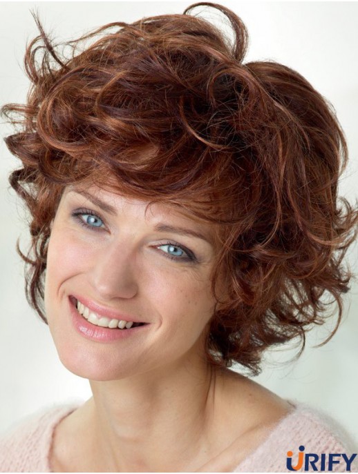 Curly With Bangs Schulterlange Auburn Beliebte Lace Front Perücken