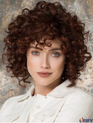 Curly Layered Chin Kinn Länge Auburn Amazing Lace Front Perücken