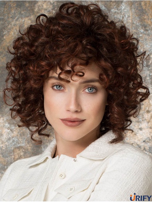 Curly Layered Chin Kinn Länge Auburn Amazing Lace Front Perücken