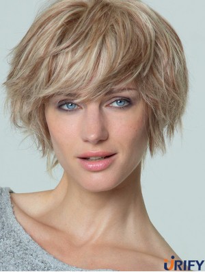 Kurze gerade Boycuts Blond Beliebte 100% handgebundene Perücken