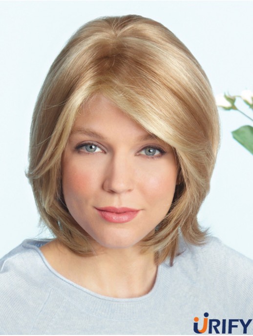 Layered Blonde Straight Shoulder Länge 14  inchIdeal Medium Perücken