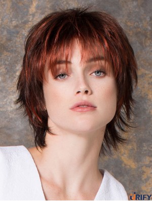 10  inchNo-Fuss Straight Layered Red Short Perücken