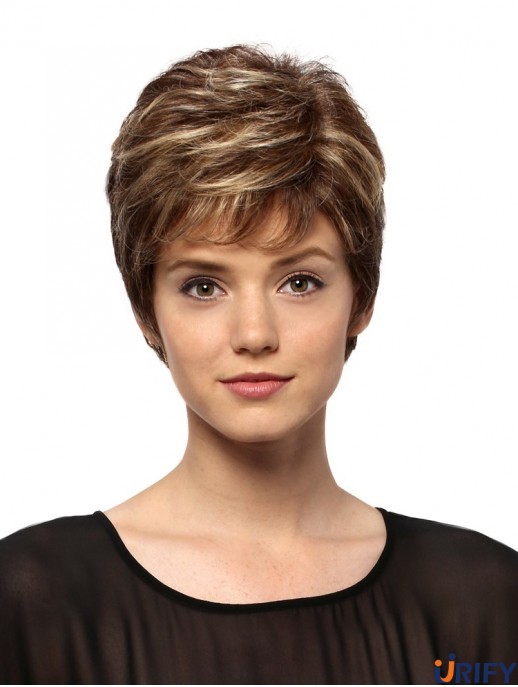 6  inchSoft Wavy Boycuts Brown Short Perücken