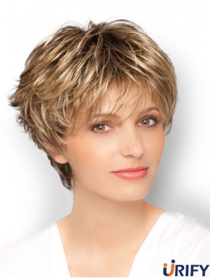 Blonde 8  inchDesigned Cropped Wavy Boycuts Lace Perücken