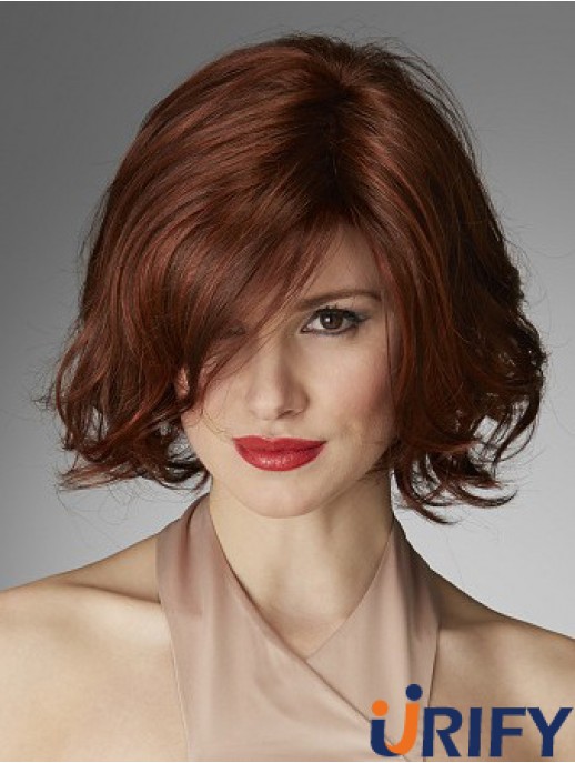 Kinnlänge Curly Layered Red Perfect 100% handgebundene Perücken