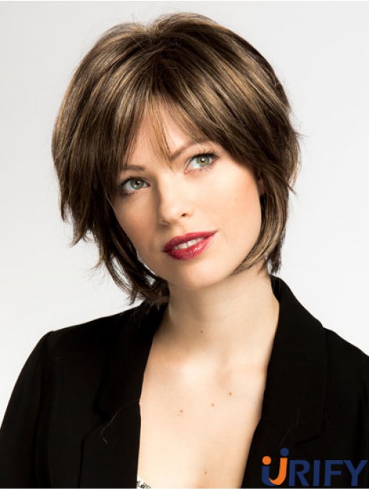 Brown 10  inchStylish Kinn Länge Straight Bobs Lace Perücken