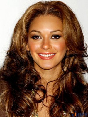 Brown Long Curly ohne Pony Spitze vorne 22 Zoll  Perücken
