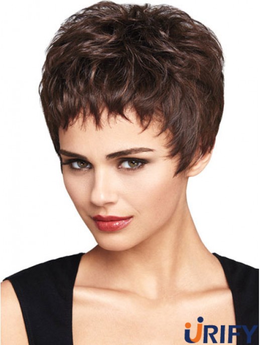 Natürliche Auburn Cropped Wavy Boycuts Lace Front Perücken