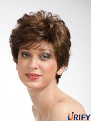 Brown 8  inchSassy Short Wavy Layered Lace Perücken