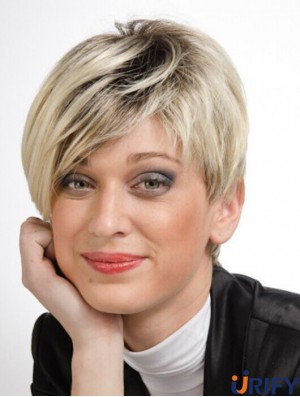 Blonde 8  inchSchöne gerade geschnittene gerade Boycuts Spitze Perücken