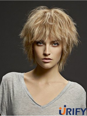 Kinnlänge Straight Layered Blonde Discount 100% handgebundene Perücken