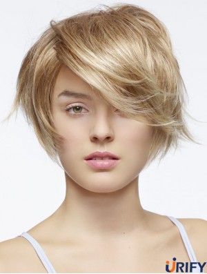 Kurze gerade gerade geschichtete blonde Mode 100% handgebundene Perücken