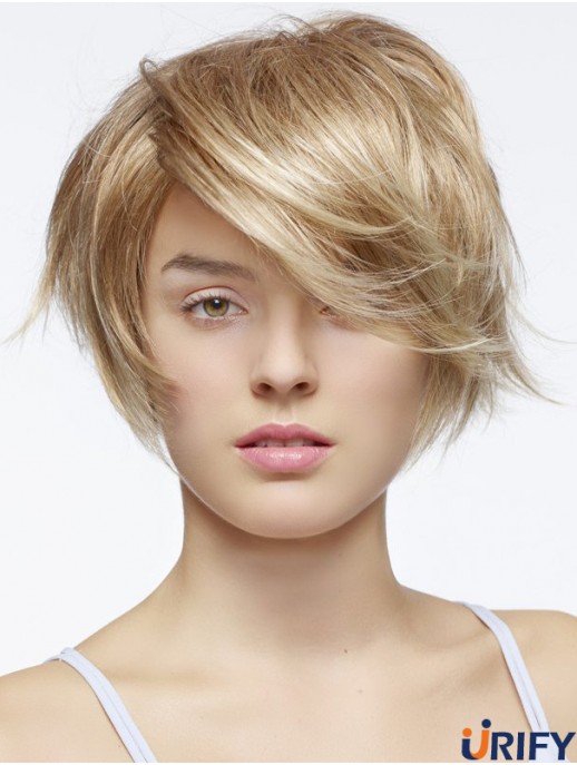 Kurze gerade gerade geschichtete blonde Mode 100% handgebundene Perücken