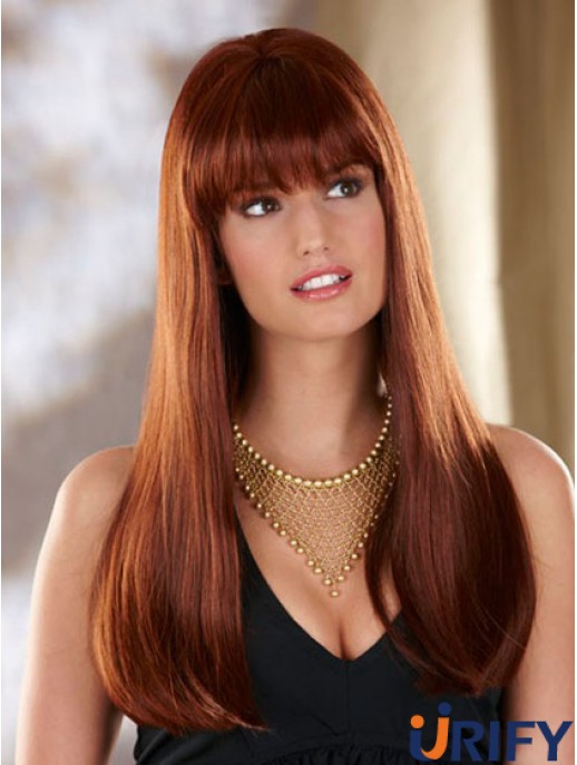 Gerade mit Pony lange Auburn bequeme Spitze Front Perücken