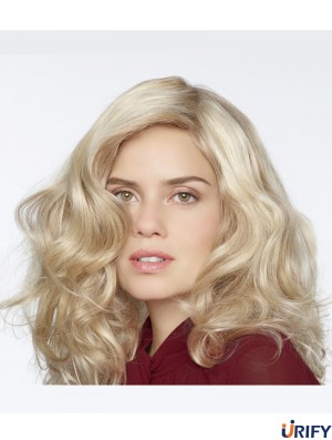Synthetische Blonde Curly 100% handgebundene lange Mono Curly Perücken