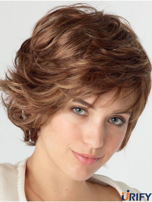 Wellig mit Pony Schulterlange Auburn Natural Lace Front Perücken