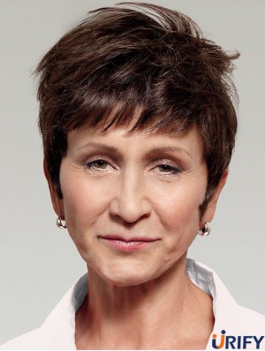Gerade geschichtete kurze braune bequeme Spitze Front Perücken