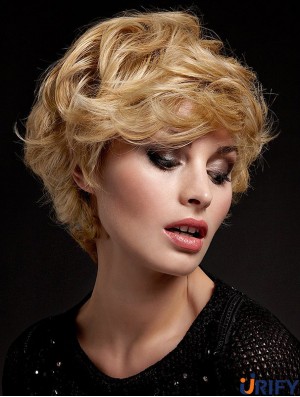 Wellig Mit Pony Kurze Blonde Weiche Spitze Front Perücken