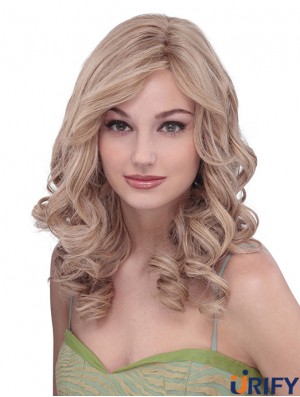 Lange lockige ohne Pony Designed Blonde Lace Front Perücken