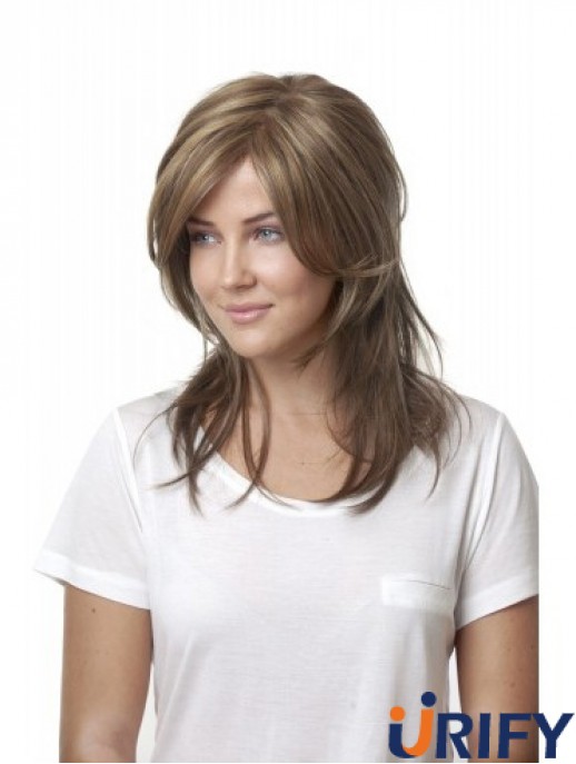 Lange gerade geschichtete blonde blonde stilvolle 100% handgebundene Perücken