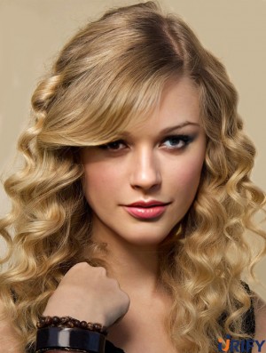 Spitzenfront mit Pony Curly Long Blonde Flexibilität  Perücken
