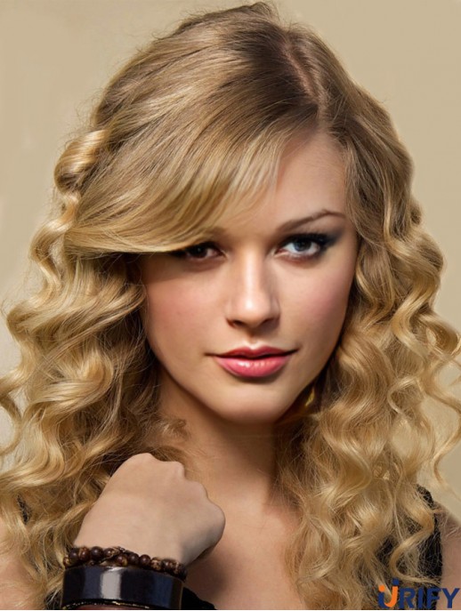 Spitzenfront mit Pony Curly Long Blonde Flexibilität  Perücken