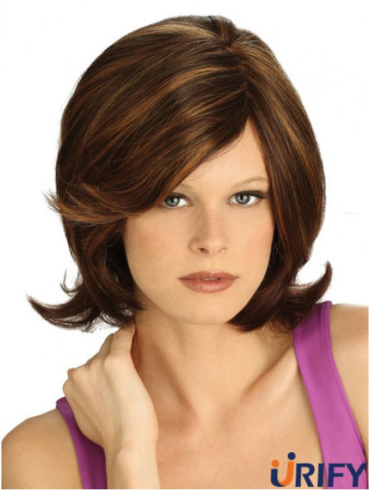 No-Fuss Brown Kinn Länge gerade mit Pony Lace Front Perücken
