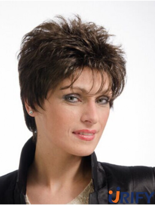 Brown 8  inchGünstige Cropped Straight Boycuts Lace Perücken