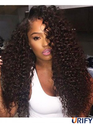 Curly Remy Echthaar 20  inchohne Pony Black 360 Lace Perücken