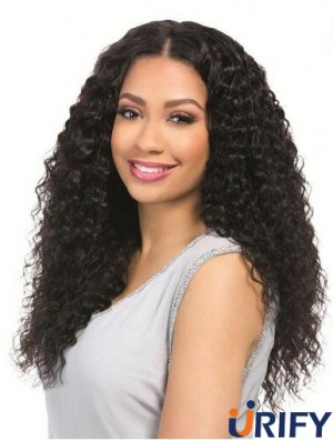 Curly Black 18  inchOhne Pony Remy Echthaar 360 Spitze Perücken