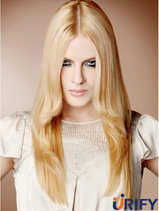 22  inchStraight Blonde 100% handgebundene synthetische Mono Cap Perücken