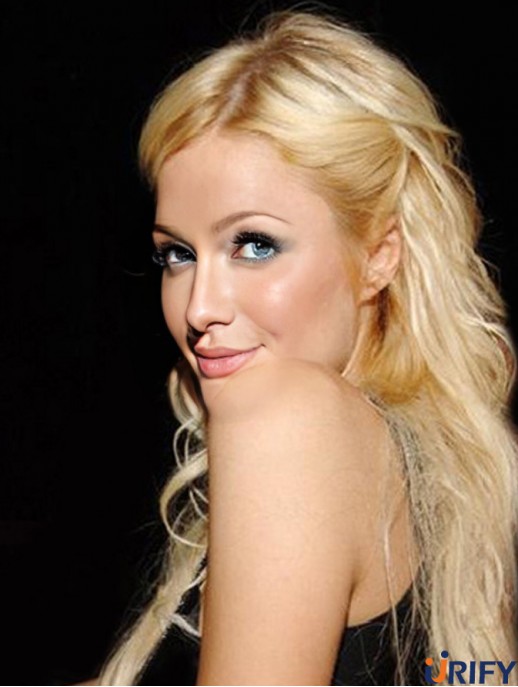 100% handgebundene lange gerade ohne Pony Blond Bequeme Paris Hilton Perücken