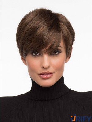 Modische Brown Cropped Straight Boycuts Monofilament Perücken