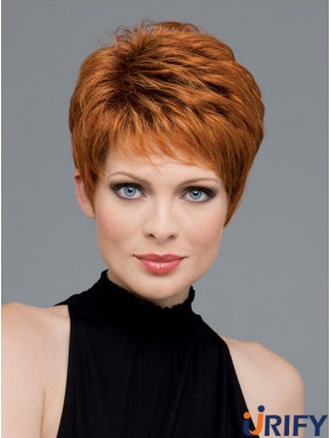 Gute Auburn Cropped Wavy Boycuts Monofilament Perücken