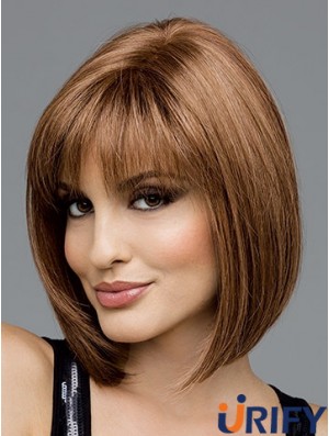 Brown Chin Length Straight Bobs 100% handgebundene Perücke Sale UK