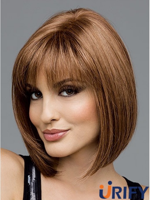 Brown Chin Length Straight Bobs 100% handgebundene Perücke Sale UK