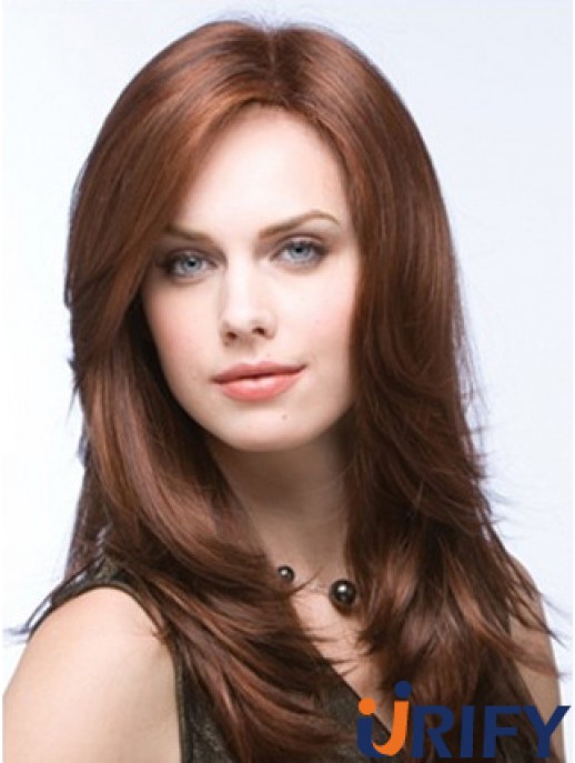 Erschwingliche Monofilament Perücken UK Straight Style Layered Cut Auburn Farbe