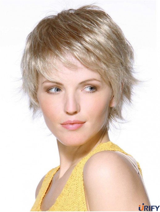 Boycuts Wellige Kinnlänge Synthetische Blonde Monofilament Damen Perücken