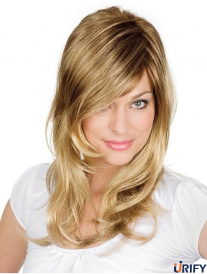 Online Blonde Wellig Mit Pony Monofilament Lange Perücken